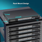 2.5G PoE Switch 24 Ports Unmanaged, 24×2.5G Base-T PoE Switch+2X 10G SFP, 26 Ports Switch 160 Gbps Switching Capacity, 400W, IEEE802.3af/at Switch for 2.5Gbps NAS, 4K Cameras, Fanless