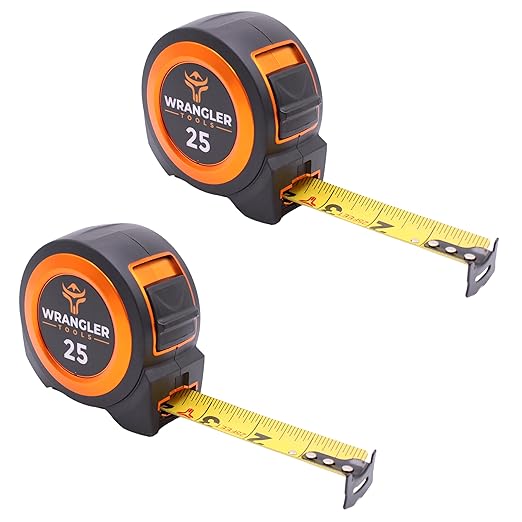 25 FT Tape Measure - Retractable Measuring Tape - Oversized & Double-Sided Print - Blade Lock, Finger Brake - Nylon Coating, 10' Stand-Out - 13' Reach / 1-1/16" Blade - 2 Pack