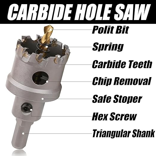 15PCS Carbide Hole Saw Kit, 5/8'' to 3'' Metal Hole Cutter with Pilot Drill, Holesaw for Hard Metal, Stainless Steel, Iron, Mild Steel, Aluminium, Alloy, Plastic, Fiberglass