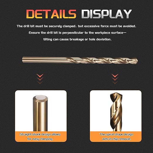 Drill Bit, #12 Cutting Diameter, 4341 HSS Gold Finish 135° Cutting Angle Number Jobber Bits - (Applications: for Drilling Soft Metal Plastic Wood), 5-Pieces