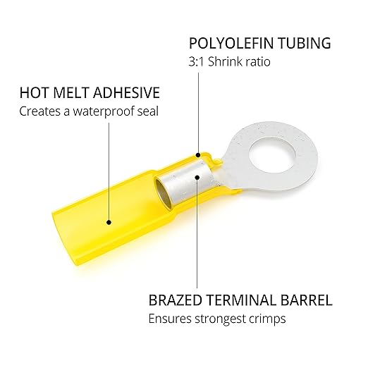 Wirefy 90 PCS Heat Shrink Ring Terminals 5/16" - a Resistant Ring Connectors - Eyelet Wire Connectors - Yellow 10-12 AWG