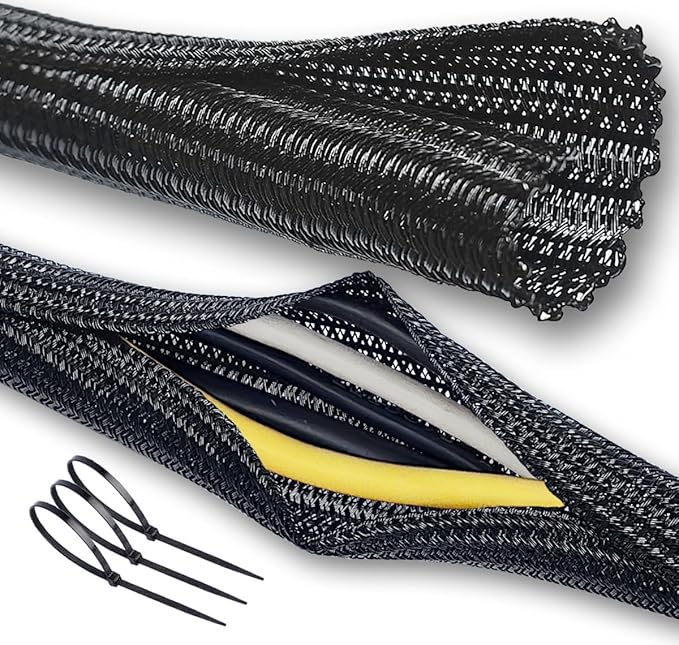 Cable Management Split Wire Loom Sleeve - Cord Hider & Protector for Desk, Pet Chew Proof, Wire Cover Organizer, Flexible Tube for Wires and Cables (3/4 Inch 25FT, Black)
