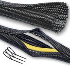 Cable Management Split Wire Loom Sleeve - Cord Hider & Protector for Desk, Pet Chew Proof, Wire Cover Organizer, Flexible Tube for Wires and Cables (1 Inch 25FT, Black)