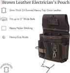 FESA Leather Electrician Tool Pouch - 13-in-1 Top Grain Leather Electrician Pouch w/Steel Hammer Loop, Tape Measure Clip, Tape T-Chain & 6 Pockets - Fits Belts up to 3" - Handcrafted