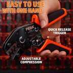 PEBA Open Terminal Connector Crimping Tool Kit, 10 Types Quick Splice Wire Spade Connector, Crimper AWG 24-14 for 2.8mm 3.5mm 3.9mm 4.8mm 6.3mm Pin Terminals, Use on Molex 2.13mm 2.36mm, AMP-TE
