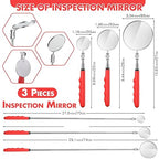 3 Pieces Telescoping Inspection Mirror Stainless Steel Extendable Mechanic Mirror with Long Handle Tool for Technicians Mechanics Contractors Eyelashes Mouth and Other Small Parts(Red)