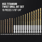 Drill Bit Set, 19Pcs Twist Drill Bit (13Pcs Hex Shank Drill Bit Set+6Pcs Cobalt Drill Bit) for Sheet Metal, Wood, Plastic, Quick Change Design (1/16" - 1/4")