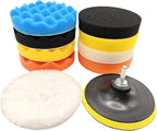 10Pcs 3Inch Face Backing Plate Compound Buffing Polishing Sponge Pads Waffle Foam Buffing Polishing Pads Kit with Woolen Cutting Pad and 3Inch Backing Plate M10 Drill Adapter