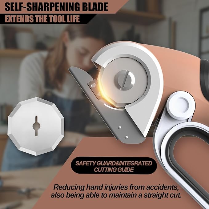 ZEITE 4V Cordless Electric Scissors Cardboard Cutter with 2 Blades,Storage Case,Rotary Cutter for Box Plastic Carpet Fabric, Easy to Hold and Safe,Mocha
