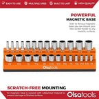Olsa Tools Magnetic Socket Organizer | 1/4-inch Drive | SAE Orange | Holds 26 Sockets | Professional Quality Tools Organizer