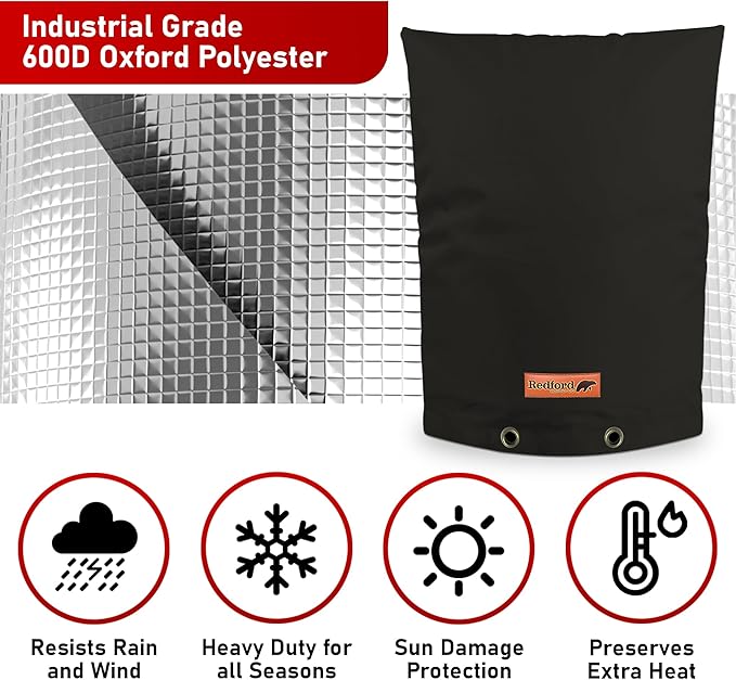 Redford Supply Co. Cold Snap (5°F) Backflow Preventer Insulation Cover, 14"W x 18"H, Pipe Insulation, Water Sprinkler Covers for Outside, Sprinkler Backflow Cover for Winter, Well Pump Bag (Black)