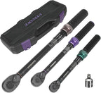 1/4 3/8 1/2-inch Drive Click Torque Wrench, 4Pcs Torque Wrench Set 20-240 in.lb, 5-45 ft.lb, 20-160 ft.lb，with 1 Adapter，Adjustable Torque Wrench Set for Bike, Motorcycle, Car Maintenance