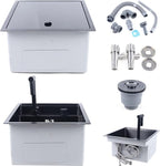 15-inch Hidden RV Kitchen Bar Sink with Folding Faucet, Cover, Drain Pipe and Strainer Full Set, Small Stainless Steel Prep Sink for Workstation, RV, Kitchen and Bar(Black)