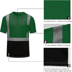 High Visibility Shirts Quick Dry Safety T Shirts with Reflective Strips and Pocket Short Sleeve Mesh Hi Vis Construction Work Class 2 Shirt for Men/Women Black Bottom Green,5XL