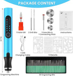 Electric Engraving Pen with 37 Bits, USB Rechargeable Cordless Etching Engraving Tool, Portable DIY Rotary Engraver for Jewelry Wood Glass Stone Carving (Blue)