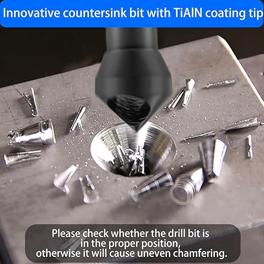 Countersink Drill Bit, TiAlN Coated M35 Cobalt 82 Degree Point Angle, 3/8" Round Shank, 1/2" Body Diameter Counter Sinker Drill Bits for Metal Wood Copper Plastic Resin