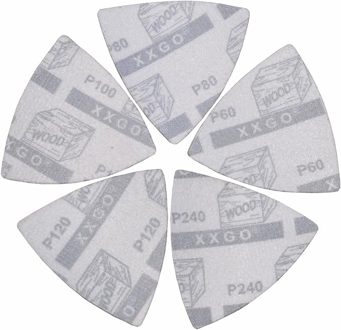 XXGO Triangular Oscillating Multi Tool Sanding Pads 3-1/8 Inch 80mm Assorted Grit 60/80/100/120/240 Grits Pack of 55 Pcs No.XG5501