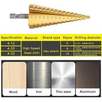3 Pcs Straight Grooved Step Drill Bit Set, High Step Steel Titanium Drill Bits Set Power Tools 4-12/4-20/4-32mm Hex Shank Drive, HSS Cut Tool Set for Metal Wood Steel DIY Plastic