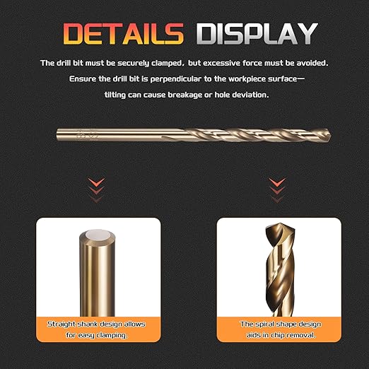 Drill Bit, #27 Cutting Diameter, 4341 HSS Gold Finish 135° Cutting Angle Number Jobber Bits - (Applications: for Drilling Soft Metal Plastic Wood), 10-Pieces