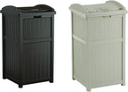 Suncast 2 Pack 33 Gallon Durable Plastic Hideaway Outdoor Garbage Can with Secure Lid and Wicker Design for Home Backyards, 1 Java Brown and 1 Taupe