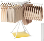 Laundry Drying Rack with 16 Clips Clothes Drying Rack Foldable Collapsible Clothing Rack Retractable Length Space-Saving for Laundry Room Camping Indoor Outdoor