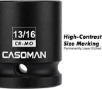CASOMAN 1/2" Drive 4-Point Square Socket-13/16", Budd Wheel Impact Socket, CR-MO