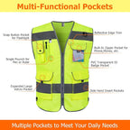 TCCFCCT Reflective Safety Vest 9 Pockets High Visibility Vest for Men Women, Hi Vis Reflective Work Vest for Safety, Meets ANSI/ISEA Standards, (Yellow, XX-Large)