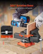 VEVOR Bench Vise, 5.5" Jaw Width, 5.5" Max Jaw Opening Multipurpose Vise with 360° Swivel Locking Base, 2.8" Throat Depth, Heavy Duty Ductile Iron Workbench Vise, Two-Way Jaws for Clamping Round Pipes