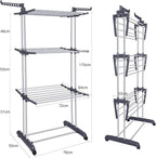 Bigzzia Clothes Drying Rack Folding Drying Rack Clothing 4 Tier Clothes Horses Rack Stainless Steel Laundry Drying Rack with Two Side Wings Grey