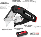 ARROW Utility Knife with Blade Storage Design, Quick Change Box Cutter, Speed Release Folding Knife with Belt Clip and Landyard Hole, Extra 13 Pieces SK2 Blades Included