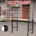 48x24 Inch Heavy-Duty Adjustable Workbench with Rubber Wood Top – 2000LB Capacity Mobile Garage Workstation, Locking Wheels, Power Outlets, Ideal for Workshop, DIY & Tool Storage (Black)