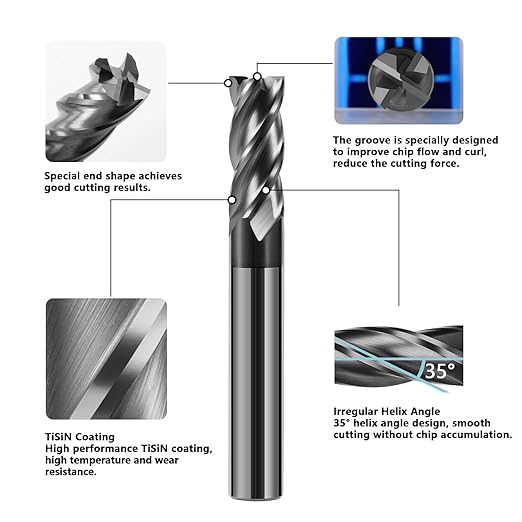 5/8" Carbide End Mill Bits Set for Alloy & Hardened Steels - Hrc55 Micro Grain, 4-Flute Milling Cutter with AlTiN Coating, CNC Router Bits, High-Performance Milling Bits