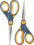 Westcott 8" Straight Titanium Bonded Non-Stick Scissors with Adjustable Glide Feature 2 Pack (16550), Grey/Yellow