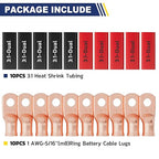 haisstronica 10pcs 1 AWG - 5/16" (M8) Battery Cable Lugs, Heavy Duty Copper Wire Lugs with 10pcs 3:1 Adhesive Heat Shrink Tubing, 1 Gauge Wire Connectors Battery Terminal Connector, Battery Cable Ends