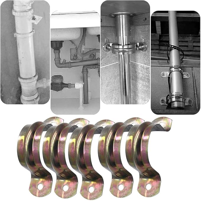 50 Pcs 1inch Rigid Pipe Strap,Two Hole Strap U Bracket Iron, Widened Tube Strap Tension Clip Assortment Kit Heavy Duty Pipe Clamp（32mm）