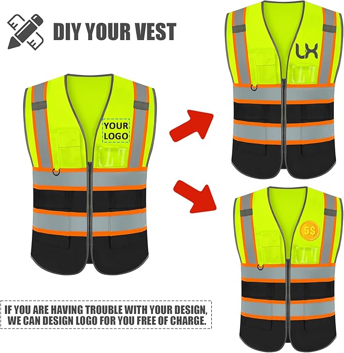 BeautyWill Custom Logo 10/20 Pack Safety Vest Class2 High Visibility Vest with Pockets Breathable Construction Vest Bulk