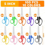 100Pack Kids Scissors Bulk, 5 Inch Scissor for School Student Teacher, Scissors Bulk Classroom Safety Scissor for Kindergarten Preschool Classroom Office Home Craft Cutting Paper