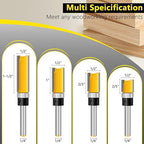 Straight Router Bits Feanron Router Guide Tool ,4 Pcs 1/4 Shank Wood Cutter Woodworking Tools Top Bearing Flush Trim Router Bits Set for Woodworking,Home DIY and Lettering (Yellow)