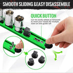 Magnetic Socket Organizer, 3-Piece Heavty Duty Aluminum Socket Holder, Socket Rail for Tool Box, Premium Quality 360° Swivel Socket Rack Kit with 40 Clips for 1/2, 3/8, 1/4-Inch(Green)