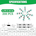 200PCS Solder Seal Wire Connectors Green 18-16 AWG, Marine Grade Self Soldering Heat Shrink Wire Connectors Waterproof Insulated Electrical Butt Splice Wire Terminals for Automotive Boat Truck