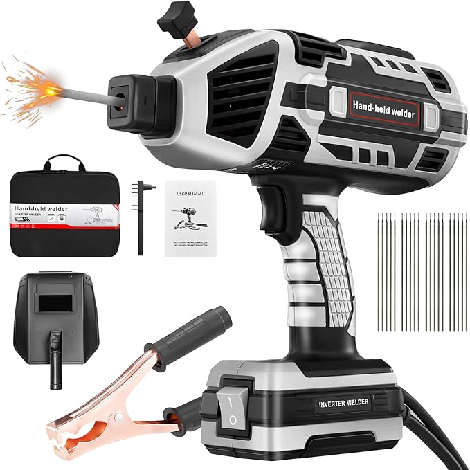 Saker Portable Electric Welding Machine,110V Portable Welder Handheld with IGBT Inverter 5 Variable Current Adjustment, ARC Welder Gun, Fits for 3/32" Wire Rods (Grey)