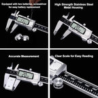 Kynup Digital Caliper, Caliper Measuring Tool, Micrometer Dial Vernier Caliper Digital, Full Turn Off, Stainless Steel, Switch from Inch Metric Fraction, Black(6Inch/150MM)