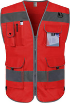 TCCFCCT Safety Vest 9 Pockets High Visibility Reflective Safety Vest for Men Women, Hi Vis Work Vest with Reinforced Sewing, Durable to Use, Meets ANSI/ISEA Standards, (Red, 3X-Large)