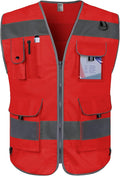 TCCFCCT Reflective Safety Vest 9 Pockets High Visibility Vest for Men Women, Hi Vis Construction Work Vest with Reinforced Sewing, Durable to Use, Meets ANSI/ISEA Standards, (Red, 5X-Large)