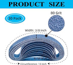 3/8" x 13" Zirconia Sanding Belts, 30 pack 3/8x13 Inch Sanding Belts 80 Grit, Zirconia Belt Sander Sanding Belts for Air File Belt Sander(3/8x13in, 80 Grit)