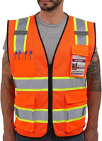 Dib Safety Reflective Mesh Vest High Visibility Two Tone with Pockets and Zipper, ANSI Class 2 Compliant, Orange Mesh with Yellow Trim 4X