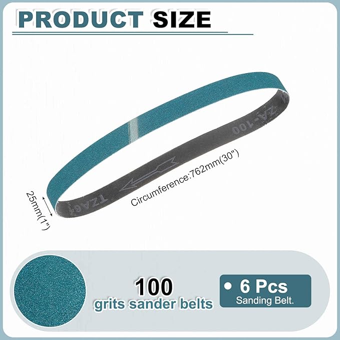HARFINGTON 1 x 30 Inch Sanding Belts, 6 Pcs 100 Grit Zirconia Abrasive Belt Sander File Belt for Woodworking, Metal Polishing, Knife Sharpener