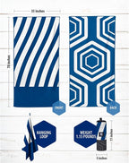 VENTURE 4TH Microfiber Beach Towel: Quick-Dry, Compact, Sand-Free, Absorbent, Sandproof and Lightweight - Perfect for Camping, Beach, and Roadtrips (Dark Blue Stripes Design | 35x78 inches)