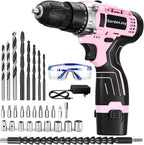 GardenJoy Cordless Power Drill Set: 12V Electric Drill with Battery and Charger, 2 Variable Speed,