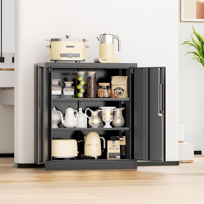 SUNCROWN Metal Storage Cabinets, 36”Locking Cabinet with Doors and Adjustable Shelves, Steel Utility Tool Garage Cabinets for Home, Office, Kitchen,Warehouse, Black